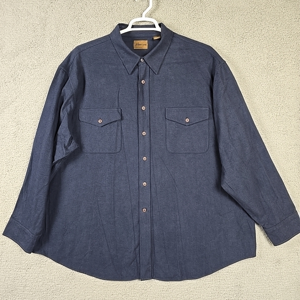 St Johns Bay Shirt Men 2XL Blue Chamois Cloth Heavy Flannel Workwear Button Up
